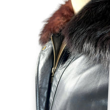 Load image into Gallery viewer, Vintage Black Leather Coat with Fur Collar
