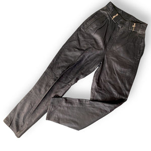 Black Leather Pants with Zipper Detail