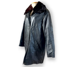 Load image into Gallery viewer, Vintage Black Leather Coat with Fur Collar
