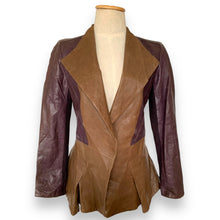 Load image into Gallery viewer, Vintage Plum &amp; Brown Leather Peplum Jacket
