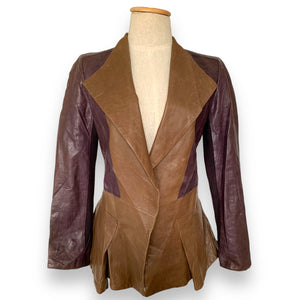 Vintage Plum & Brown Leather Peplum Jacket