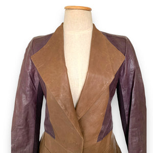 Vintage Plum & Brown Leather Peplum Jacket