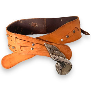 Tan Studded Belt with WesternStyle  Silver Buckle