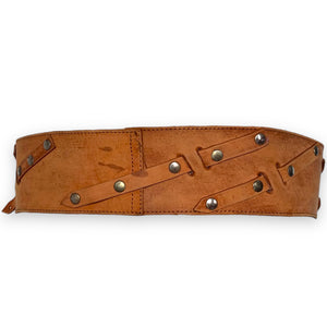 Tan Studded Belt with WesternStyle  Silver Buckle