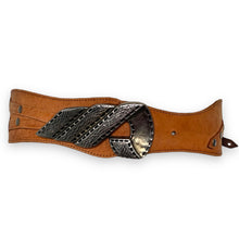 Load image into Gallery viewer, Tan Studded Belt with WesternStyle  Silver Buckle
