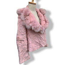 Load image into Gallery viewer, Vintage Blush Pink Rabbit Fur Jacket with Fox Collar
