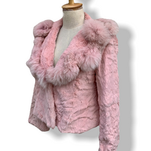 Load image into Gallery viewer, Vintage Blush Pink Rabbit Fur Jacket with Fox Collar
