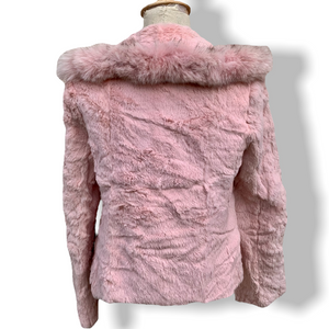 Vintage Blush Pink Rabbit Fur Jacket with Fox Collar