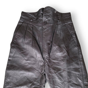 Black High Waist Detail Leather Pants