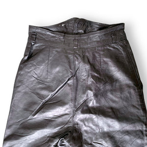 Black High Waist Detail Leather Pants