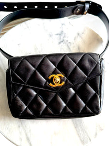 Vintage Chanel Lambskin Quilted Belt Bag with CC Turnlock (Early 1990s)
