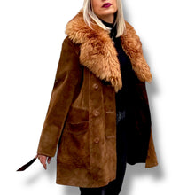 Load image into Gallery viewer, Vintage Suede Coat with Sheepskin Collar – from London
