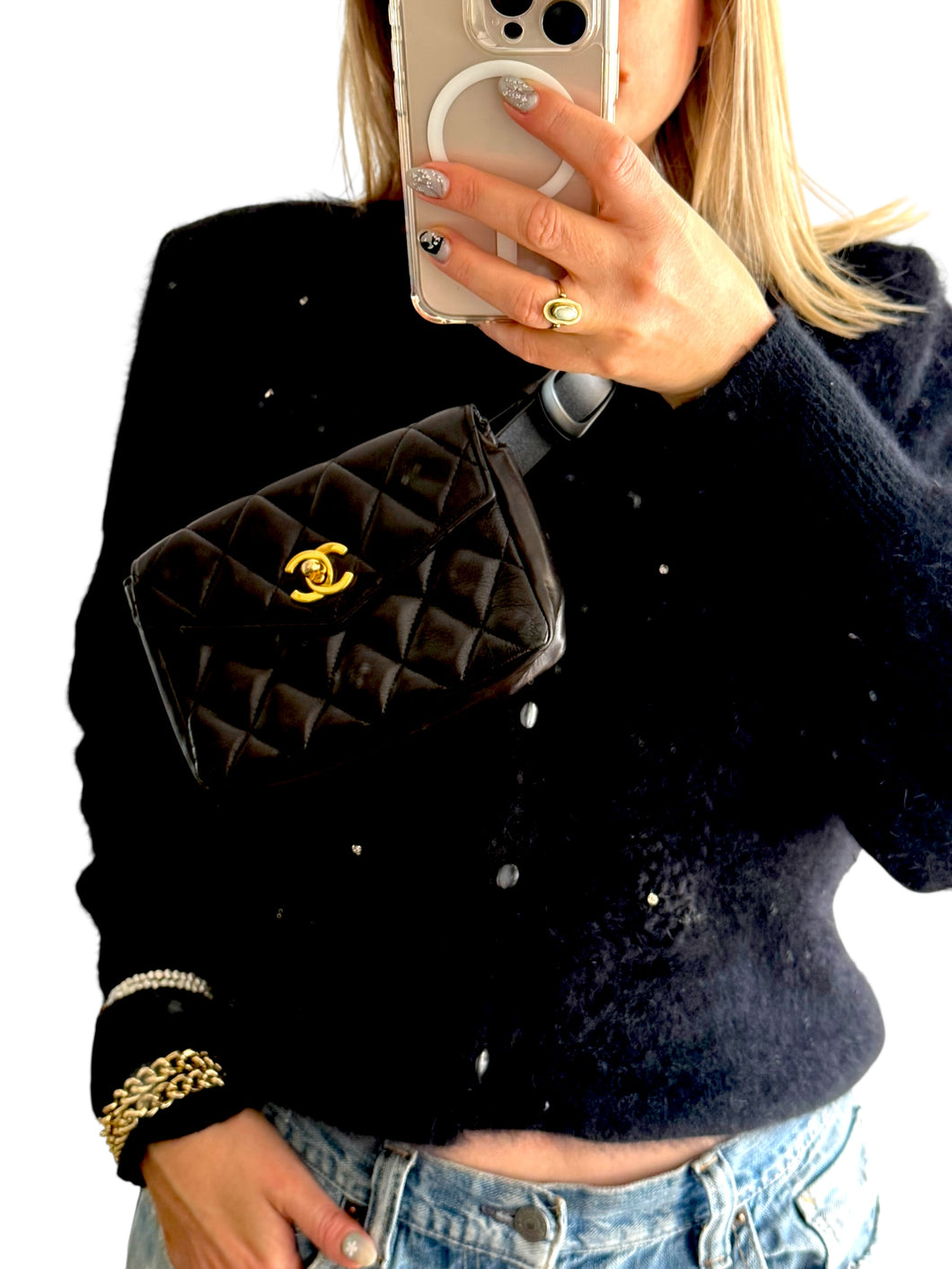 Vintage Chanel Lambskin Quilted Belt Bag with CC Turnlock (Early 1990s)