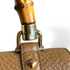 Gucci Bamboo Top Handle Bag in Taupe Pebbled Leather