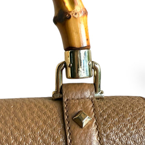 Gucci Bamboo Top Handle Bag in Taupe Pebbled Leather