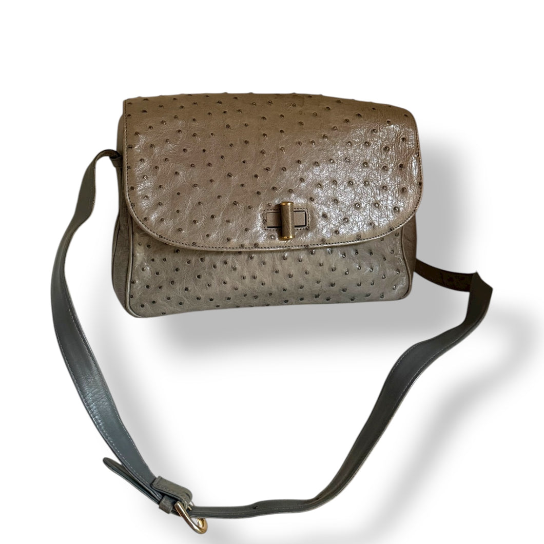 Vintage Ostrich Shoulder Bag in Sage Khaki