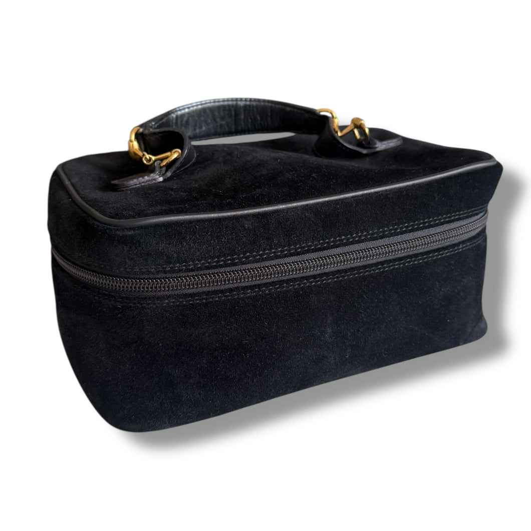Vintage Gucci Black Suede Vanity Case with Horsebit Handle (Early 2000s)