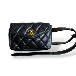 Vintage Chanel Lambskin Quilted Belt Bag with CC Turnlock (Early 1990s)