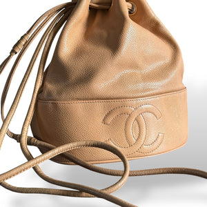Vintage Chanel Caviar Leather Bucket Bag with Pouch