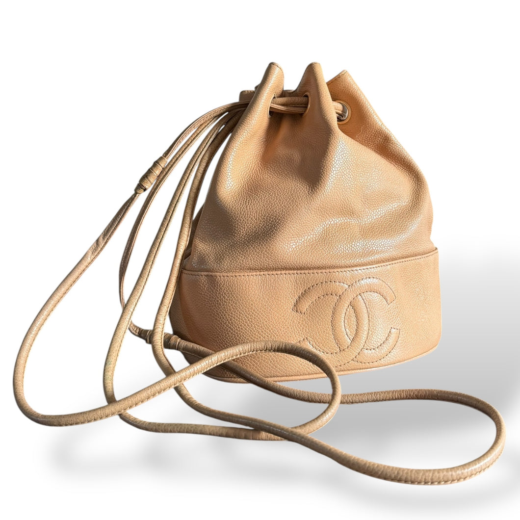 Vintage Chanel Caviar Leather Bucket Bag with Pouch