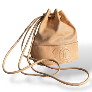 Vintage Chanel Caviar Leather Bucket Bag with Pouch