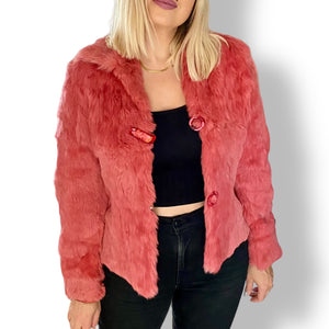Pretty Coral Pink Fur Jacket