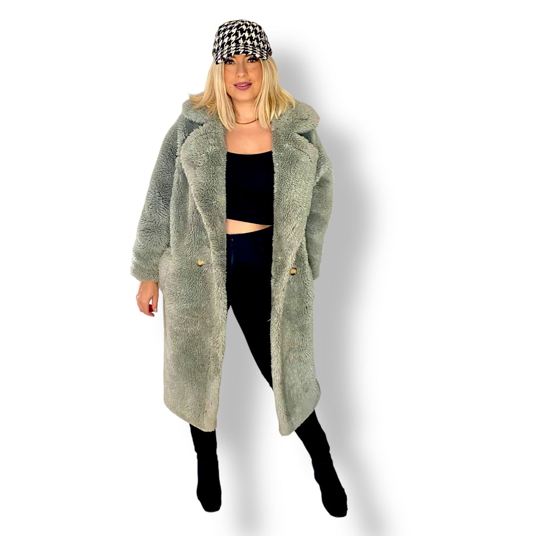 Stunning Icey Blue Faux Fur Coat
