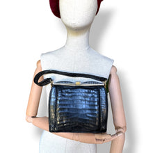 Load image into Gallery viewer, Vintage Black Crocodile Kiss Lock Handbag
