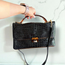 Load image into Gallery viewer, Vintage High-Gloss Croc-Embossed Top Handle Bag with Lucite Details
