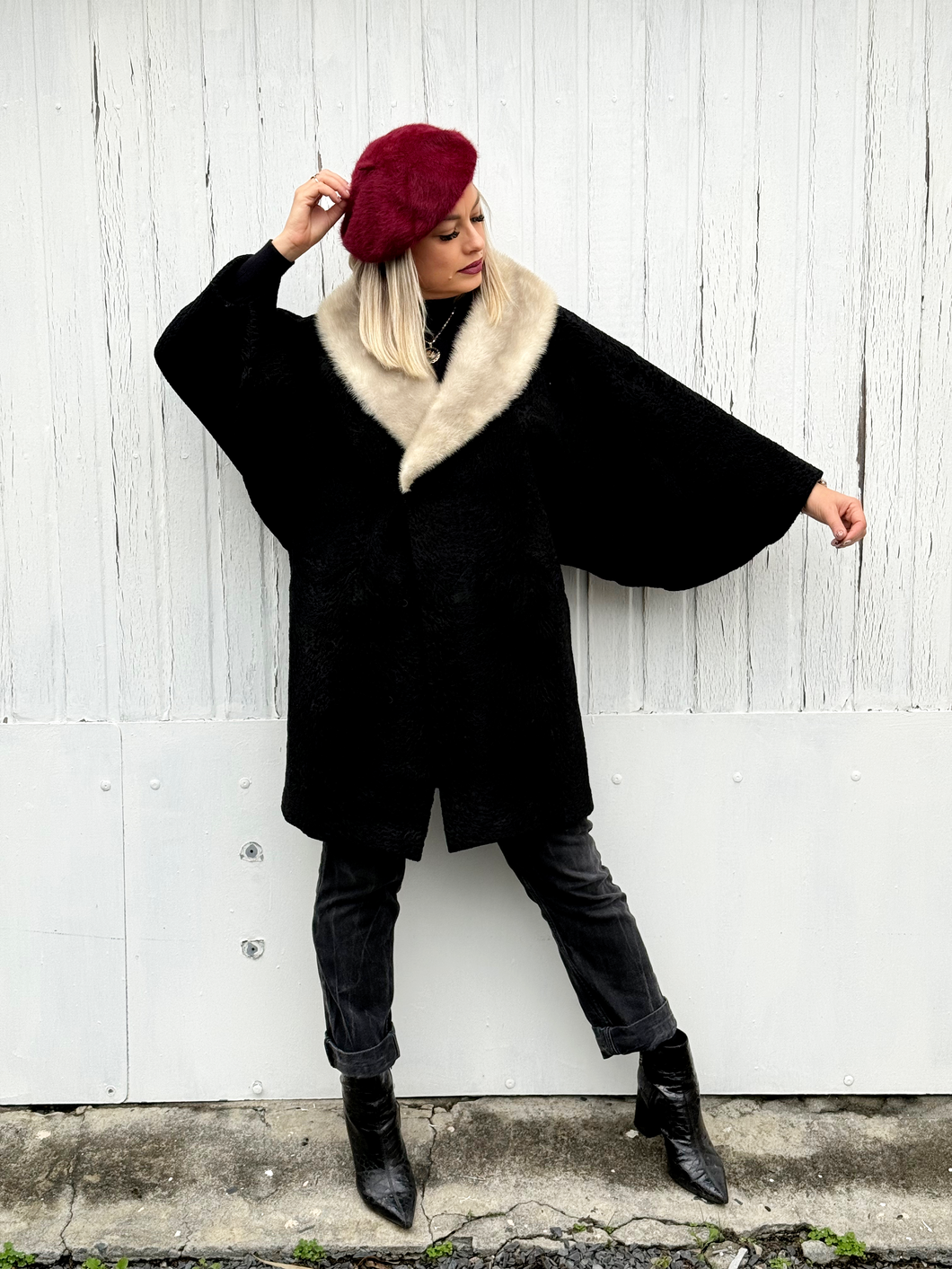 Vintage Black Persian Lamb Coat with Pale Mink Collar