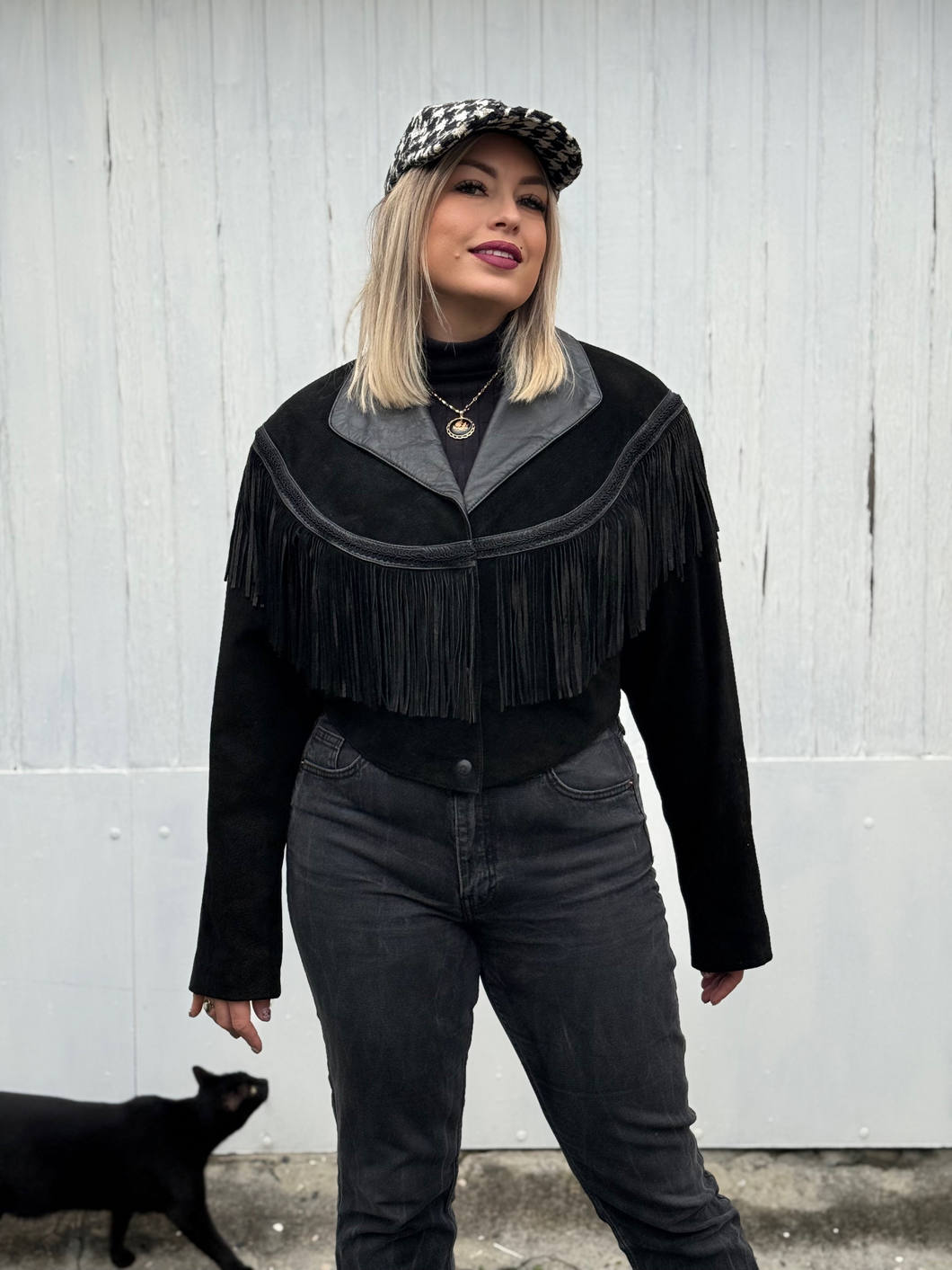 Vintage Black Suede & Leather Fringe Jacket by Wilsons