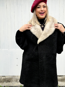 Vintage Black Persian Lamb Coat with Pale Mink Collar